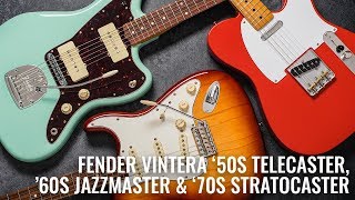 Fender Vintera Stratocaster Telecaster and Jazzmaster Demo  Guitarcom [upl. by Ardnasac41]