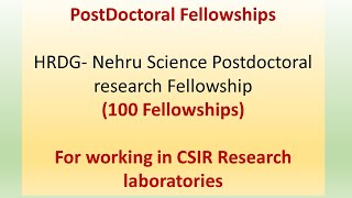 Postdoctoral Fellowship I HRDG Nehru Science Postdoctoral research Fellowship for CSIR Laboratories [upl. by Daveen]