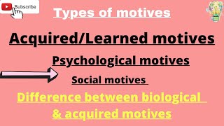 Acquired motivesLearned motivesPsychological and social motivesFrustration aggression hypothesis [upl. by Rehprotsirhc]