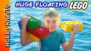 GIANT FLOATING LEGO Bricks with Surprise Toys We Review and Build Lego Bricks with HobbyKids [upl. by Rashida381]