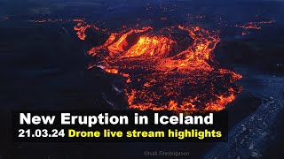 210324 Drone footage from the new volcano eruption in Iceland lava flow on day 6 [upl. by Whipple]