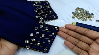 just 3 hrs  very easy hand embroidery sleeve design with beads and stones hand embroidery sleeve [upl. by Siulegroj587]