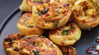 Pizza Pinwheels Recipe  PuffPastry Pinwheels  Feast Factory [upl. by Atikel]