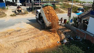 New Project Bulldozer Pushing Dirt And Dump Truck Working Unloading Dirt Building Car Parking [upl. by Rann]