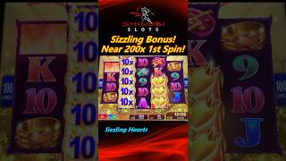 A Near 200x First Bonus Spin Sizzling Hearts Slot by Konami shinobislots shorts sizzlinghearts [upl. by Odlanra844]