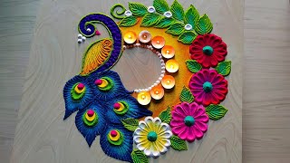 1369 Peacock rangoli designs for diwali  navratri rangoli  satisfying video [upl. by Ahsad544]