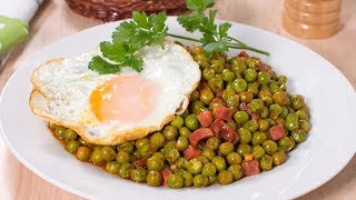 Guisantes con Jamón Serrano y Huevo Frito  Receta Fácil y Rápida para el día a día [upl. by Carling]