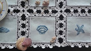 🐚 Naperon em Quadrados de Tecido e Crochet  com Motivos do Mar 🐚 🌊 [upl. by Eiralav17]