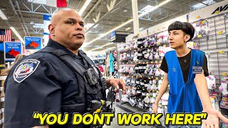 FAKE WALMART EMPLOYEE USING WALKIE TALKIE PRANK GONE WRONG cops called [upl. by Beker8]