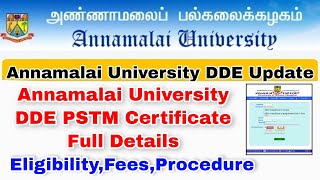 Annamalai University DDE PSTM Certificate Full Details 👍 [upl. by Micky715]