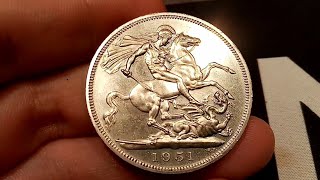 UK 1951 5 Shillings Coin VALUE  REVIEW GEORGE VI Festival of Britain 1951 Crown Coin [upl. by Jelks]