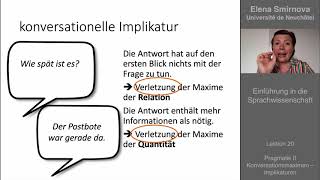 Einführung in die Sprachwissenschaft Thema 20 – Pragmatik Implikaturen [upl. by Zawde]