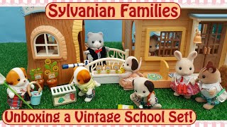 Unboxing Sylvanian Families School Sets Part 1 Vintage School Watching Set [upl. by Carilla]