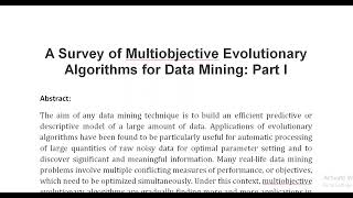 A Survey of Multiobjective Evolutionary Algorithms for Data Mining Part I [upl. by Nnaitsirhc]