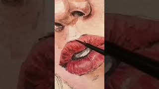 💫 Red Watercolor Painting Tutorial Lip Draw Paint drawing watercolor viral youtubeshorts [upl. by Lamberto]