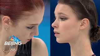 Trusova vs Shcherbakova Sidebyside of skaters stellar free skates  Winter Olympics 2022 [upl. by Shien]