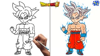 Goku Ultra Instinct drawing  How to draw Goku Ultra instinct full body easy [upl. by Enyawal]