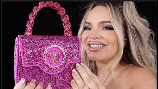 ASMR Unboxing Versace Pink Barbie Purse Crystal La Medusa Mini Bag  Scratching  Tapping [upl. by Pierre360]