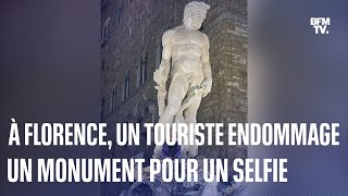 Italie à Florence un touriste endommage un monument historique pour un selfie [upl. by Lebar]