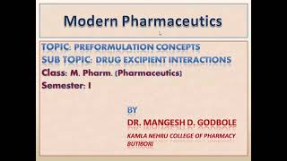 Drug Excipient Interaction Introduction Part 1 [upl. by Sabir957]