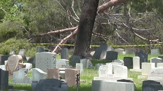 Evergreen Cemetery on Northside sees storm damage [upl. by Athiste]