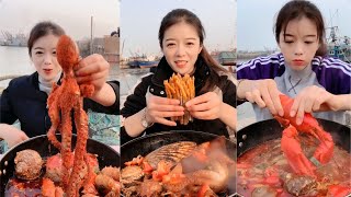 The female fishermen eat lobster octopus razor clams oysters conch and prawnsyummy mukbang [upl. by Leiad]