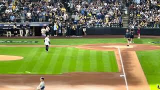 Jim Gantner amp Brandon Woodruff first pitches  2024 Wild Card Game 1 October 1st Milwaukee Brewers [upl. by Solly]