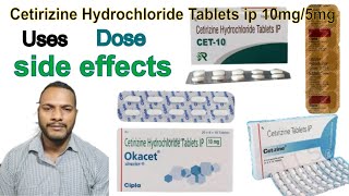 Cetirizine Hydrochloride Tablets ip 10mg5mg Tablet uses dose side effects [upl. by Lledrac392]