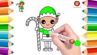 Comment dessiner un Lutin Kawaii Noel  Dessin Noel Lutin Kawaii Coloriage [upl. by Reinold]