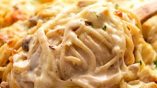 Chicken Tetrazzini Italian creamy chicken mushroom pasta bake [upl. by Ihsir]