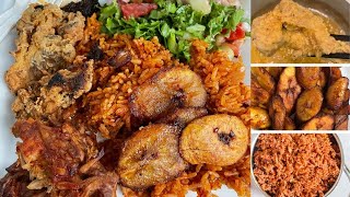 COOKING A FULLY VEGAN GHANAIAN DINNER JOLLOF RICE FRIED OYSTER MUSHROOM SALAD [upl. by Floyd108]