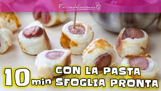 Rotolini di sfoglia con wurstel  Ricetta facile con la pasta sfoglia pronta  Antipasti veloci [upl. by Solorac]