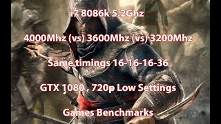 4000 vs 3600 vs 3200Mhz  Same CL 16161636  GTX 1080  720p Low Settings Games Benchmarks [upl. by Eamon58]