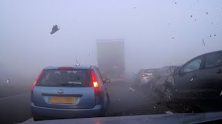 Dashcam Captures Shocking Motorway PileUp In Fog [upl. by Lapointe]