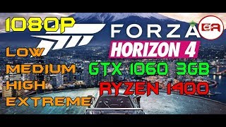 Forza Horizon 4  GTX 1060 3GB  RYZEN 1400  LOW  MEDIUM  HIGH  EXTREME  1080P [upl. by Gierk]