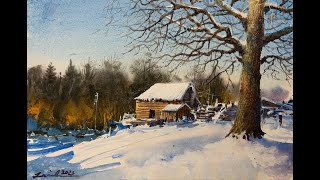 How to paint snowy scene in watercolor painting [upl. by Wj]