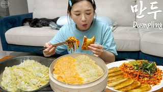 Real Mukbang Korean dumplings Shrimp Kimchi Pork ☆ Vegetables in Spicy Sauce recipe [upl. by Retsam]