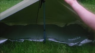 Unigear 10x10 solo camping offgrid improvised tarp shelter with floor 5 stakes amp hiking stick [upl. by Sirron]