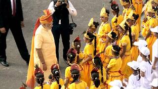 PM Modi greets children at the 71st Independence Day Celebrations at Red Fort Delhi [upl. by Nybor195]