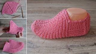 Бесшовные удобные следки спицами  Seamless slippers knitting pattern [upl. by Htesil967]