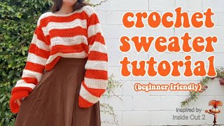 Crochet Striped Sweater Tutorial │ Beginner Friendly Inside Out 2 ANXIETY Inspired Sweater [upl. by Scotney903]