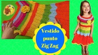 VESTIDO TEJIDO A CROCHET PARA NIÑA EN PUNTO ZIG ZAG [upl. by Arno146]