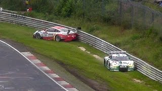 Nordschleife Crash  Spin Porsche GT3R Sabine Schmitz amp Audi R8 LMS Ultra  Nürburgring [upl. by Yngad]