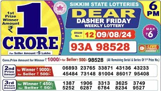 Sikkim State Dear Dasher Friday weekly lottery result  Sikkim State Dear lottery result live today [upl. by Zimmerman]