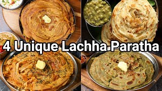 4 Unique Ways of Masaledhar Lachha Paratha Recipe  Crispy amp Flaky Layered Paratha Recipes [upl. by Assen395]