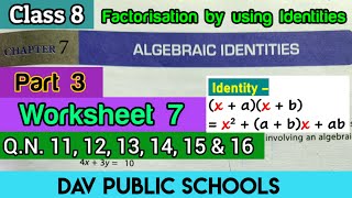 DAV class 8 maths chapter 7 worksheet 7 QN 11 12 13 14 15 amp 16 [upl. by Nealson]