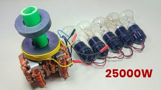 Free Energy Generator 25000W 220V Electricity Transformer Motor Magnet Light Bulb idea At Home [upl. by Ayle]