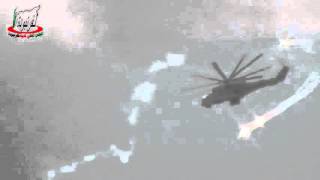 Russias Mi24P “Hind” attack helicopters in action over the town of Kafr Nabuda in Hama province [upl. by Nessaj775]