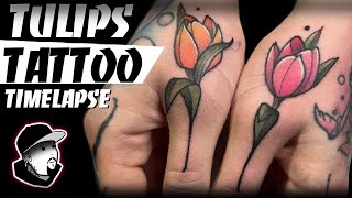 TULIP Neo Traditional  TATTOO TIMELAPSE [upl. by Brosy]