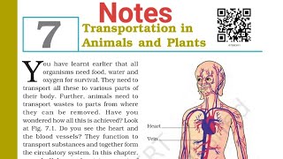 Transportation In Animals And PlantsClass7 Science Chap7Full Chapter Notes [upl. by Meriel563]